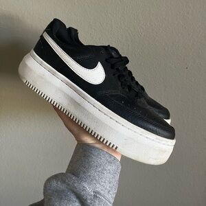 Nike Court Vision Alta leather platform sneakers in black and white women’s 8